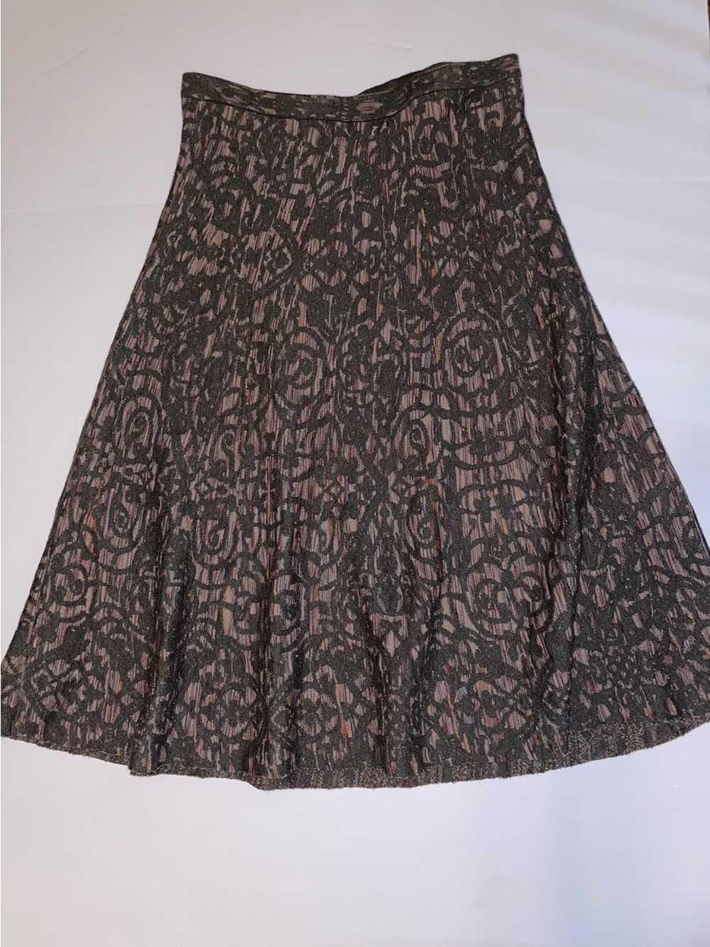 Peruvian Connection Alpaca Blend Damask Knit A-Line Skirt Patterned XL